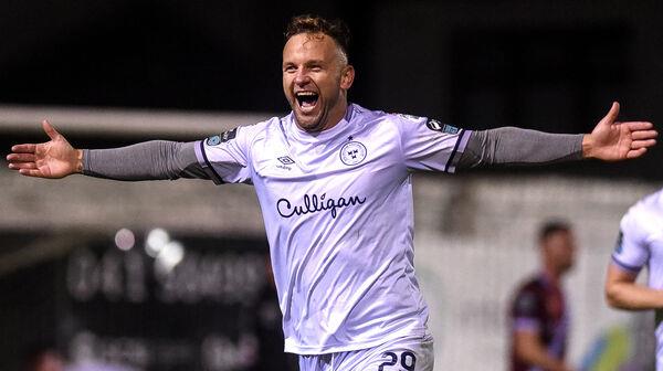 Shelbourne’s Paddy Barrett celebrates scoring his sides fourth goal. Pic Credit ©INPHO/Ciaran Culligan Shelbourne’s Paddy Barrett celebrates scoring his sides fourth goal. Pic Credit ©INPHO/Ciaran Culligan